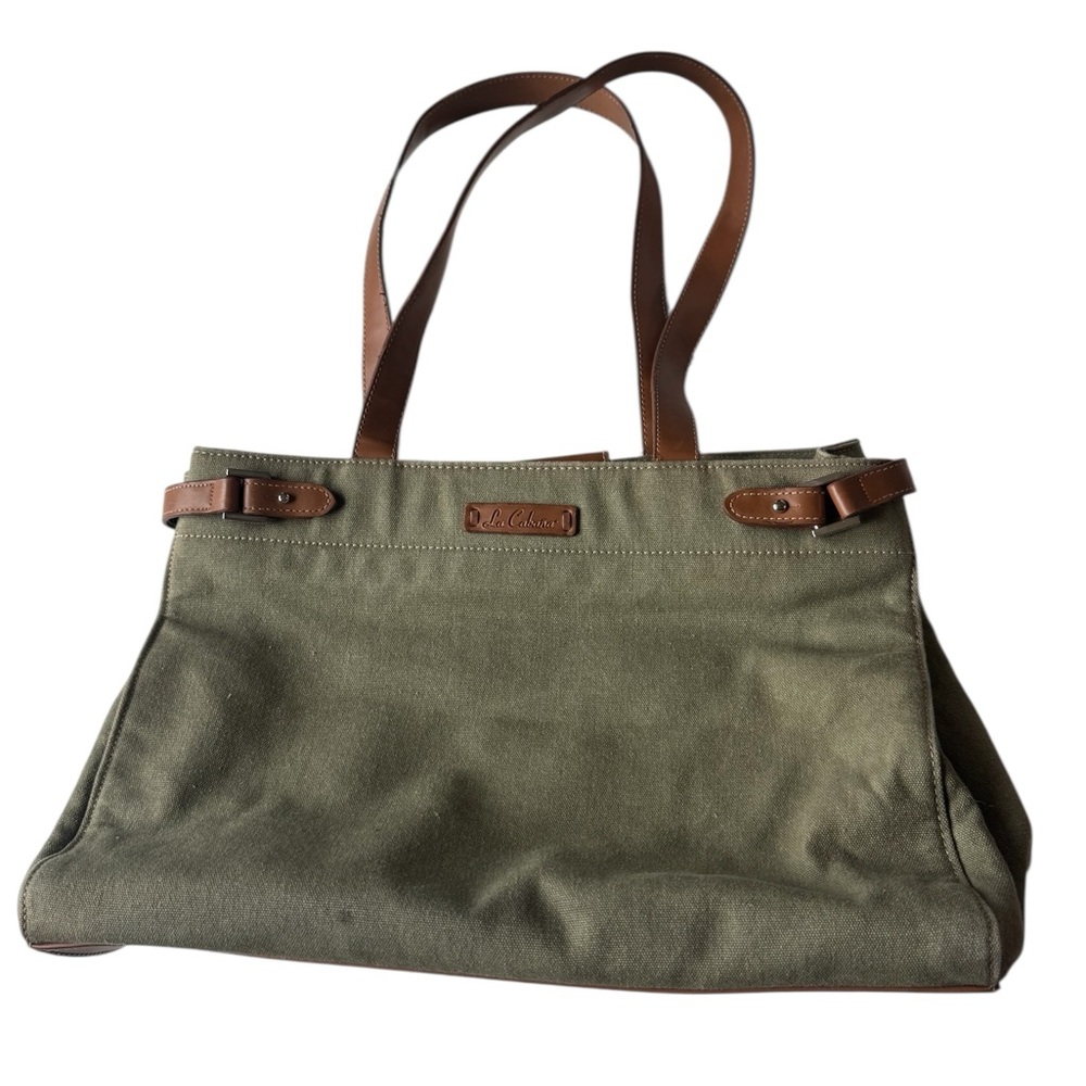 Vintage High End La Cabana Olive Green Canvas Island Tote Bag Purse